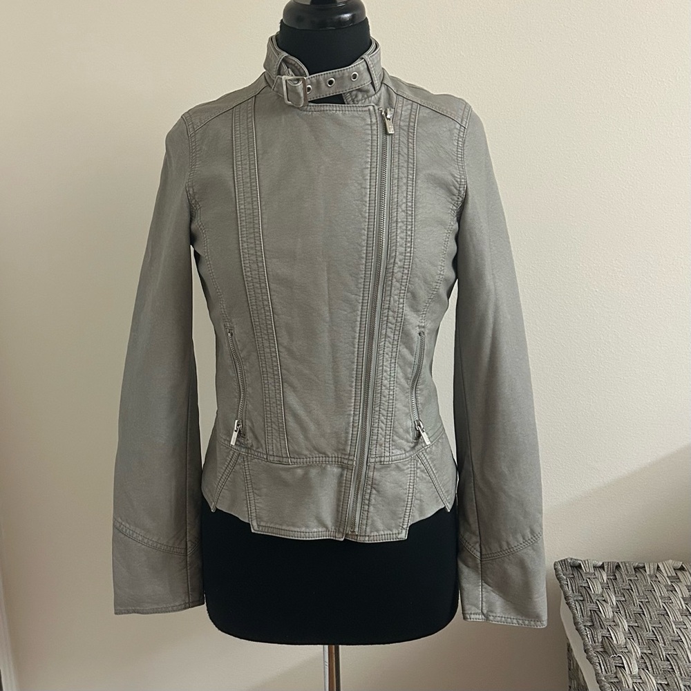 Black Rivet Faux Leather Ladies Moto Jacket, Grey , Size S, Vintage